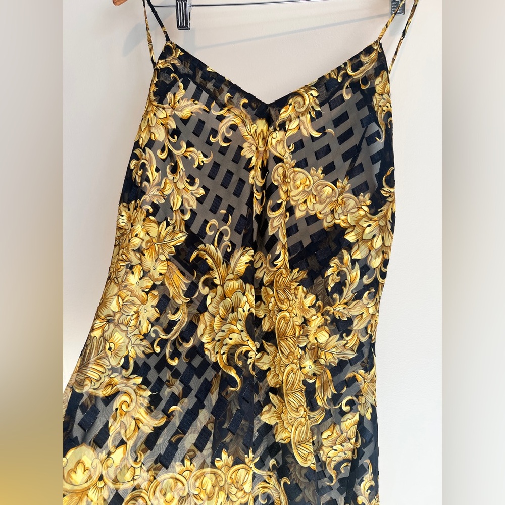 Vtg Victoria's Secret Baroque Gold Black Floral Lace Gold Label 90s Size L - Picture 3 of 7
